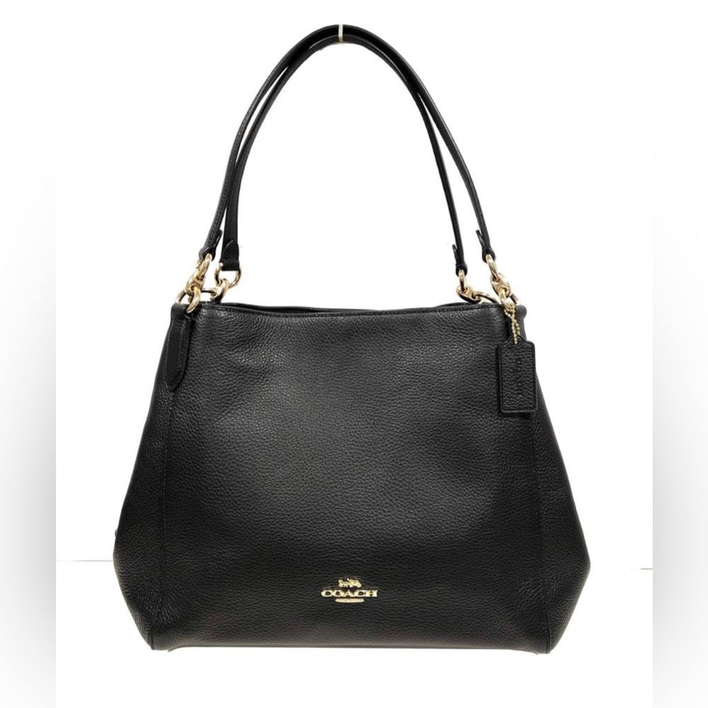 Coach Hallie Black Pebble Leather Shoulder Bag, 100% Coach Authentic Bag